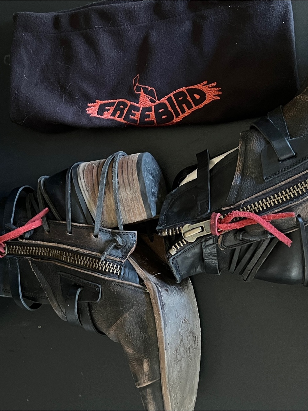 Freebird Crue Distressed Black Leather Ankle Boots with Brown Highlights - Picture 5 of 5